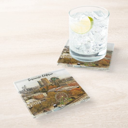 ビューティフルサクラメントカリフォルニアシティビュー ガラスコースター (アングル)