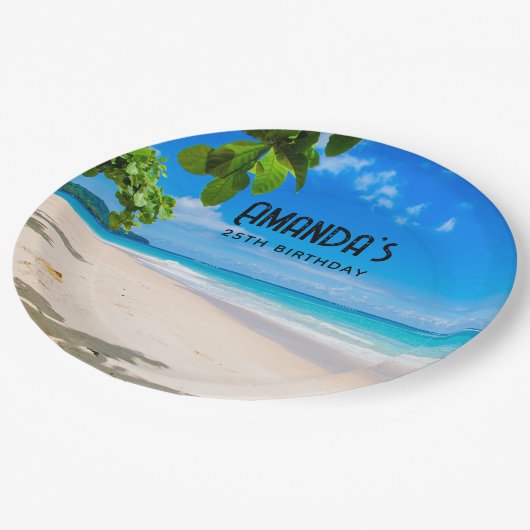 ビューティフルサニートロピカルビーチフォト誕生日 ペーパープレート (アングル)
