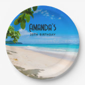 ビューティフルサニートロピカルビーチフォト誕生日 ペーパープレート (正面)