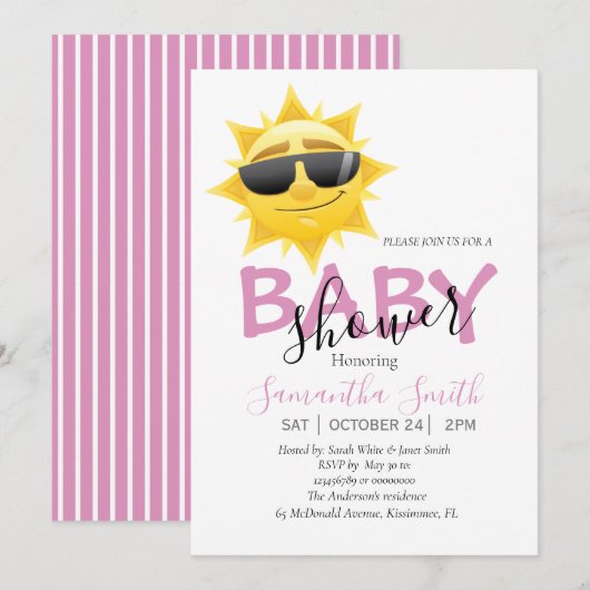 ビューティフルサンシャインボホベイビーシャワー招待状 案内状 (正面/裏面)
