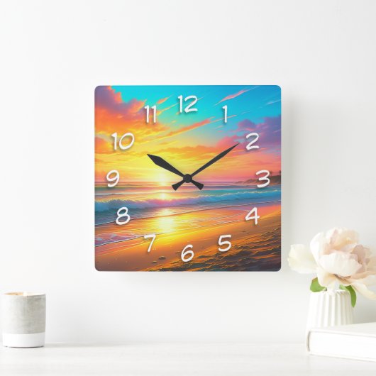 ビューティフルサンセットオンザ海サンディビーチ スクエア壁時計 (ホーム)