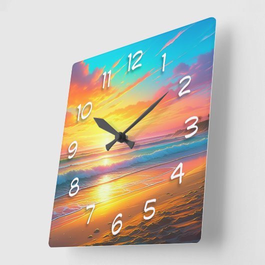 ビューティフルサンセットオンザ海サンディビーチ スクエア壁時計 (傾斜)