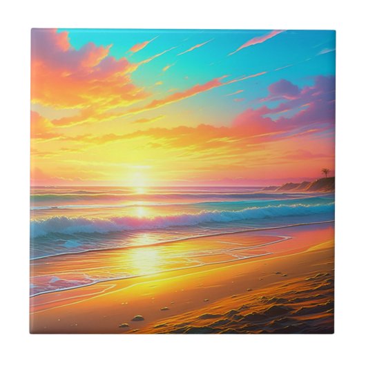 ビューティフルサンセットオンザ海サンディビーチ タイル (正面)