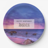 ビューティフルサンセットコースタルフォト誕生日 ペーパープレート (正面)