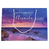 ビューティフルサンセットコースタルフォト誕生日 ラージペーパーバッグ (正面)