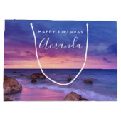 ビューティフルサンセットコースタルフォト誕生日 ラージペーパーバッグ (裏面)