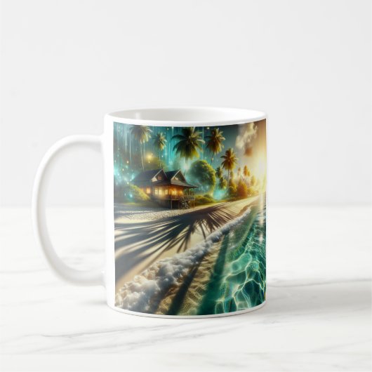 ビューティフルサンセットビーチハウステーマド コーヒーマグカップ (左)