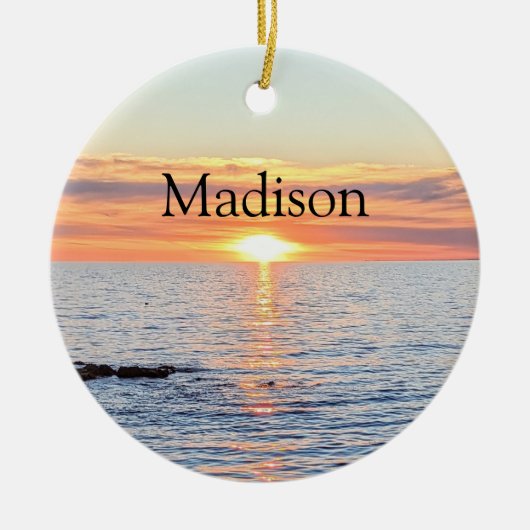 ビューティフルサンセットメリークリスマス名前をカスタムする セラミックオーナメント (正面)