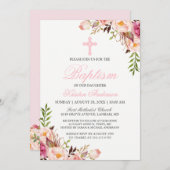 ビューティフルシックピンクフローラバプテスマ招待状 招待状 (正面/裏面)