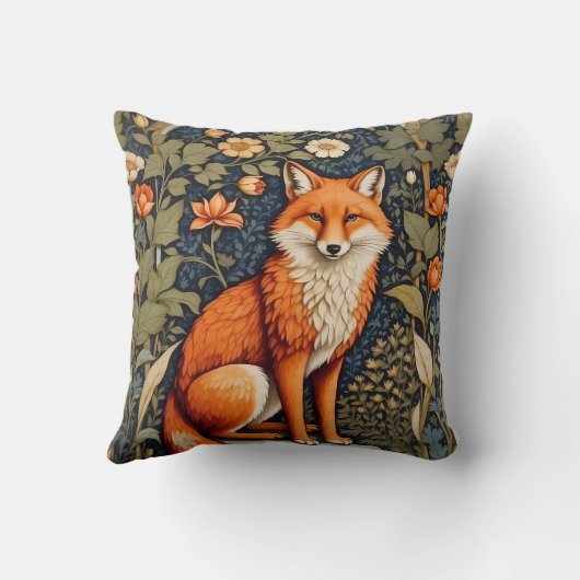 ビューティフルシッティングレッドキツネウィリアムインスパイアモリス クッション (裏面)