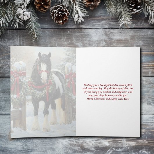 ビューティフルシャー荷車を引くホースとリースクリスマス シーズンカード