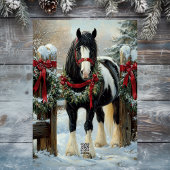 ビューティフルシャー荷車を引くホースとリースクリスマス シーズンカード