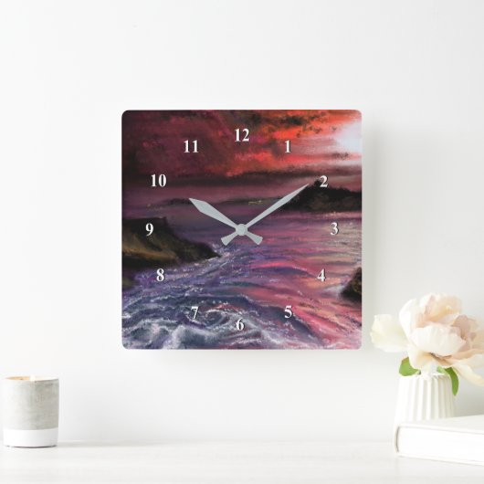 ビューティフルシーサンセット – 抽象芸術オリジナル絵画ズ スクエア壁時計 (ホーム)