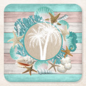 ビューティフルシーシェルとビーチデザイン スクエアペーパーコースター (正面)