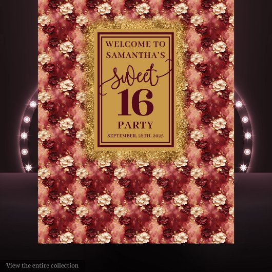 ビューティフルスウィート16赤面ブルゴーニュ金ゴールドタペストリー タペストリー