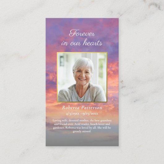 ビューティフルスカイサンセット葬儀記念祈りの言葉カード 名刺 (正面)