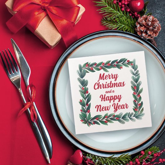 ビューティフルスクエアリースメリークリスマス スタンダードカクテルナプキン