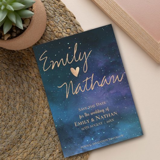 ビューティフルスターリーナイト金ゴールド結婚タイポグラフィ セーブザデート