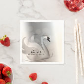 ビューティフルスワンホワイト&シルバーエレガントカスタムパーティー スタンダードカクテルナプキン (インサイチュ)