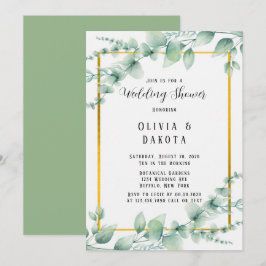 ビューティフルセージグリーングリーン金ゴールドウェディングシャワー 招待状
