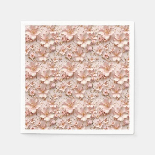 ビューティフルソフトピンクパステルフローラ スタンダードカクテルナプキン (正面)