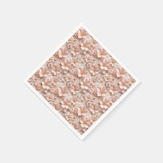 ビューティフルソフトピンクパステルフローラ スタンダードカクテルナプキン (角)