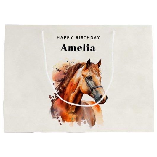 ビューティフルソレルホースポートレート誕生日 ラージペーパーバッグ (裏面)