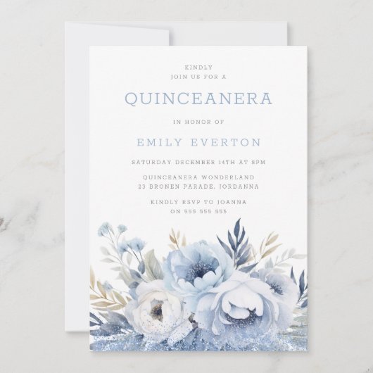 ビューティフルダスティブルーフローラキンセアニェラパーティー 招待状 (正面)