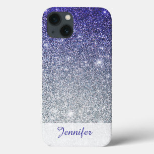 ビューティフルダークブルーパープルグリッターグラデーションiPhone Ca iPhone 13ケース