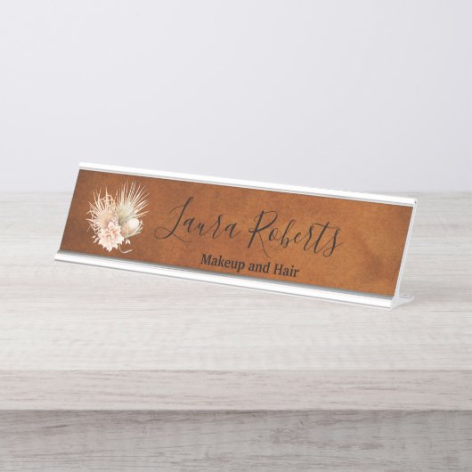 ビューティフルテラコッタボホフローラパンパスビジネス デスクネームプレート (正面)