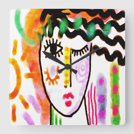 ビューティフルデイオリジナル抽象芸術アート スクエア壁時計 (正面)