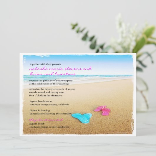 ビューティフルデイビーチビーチサンダルシックウェディング招待 招待状 (スタンド正面)