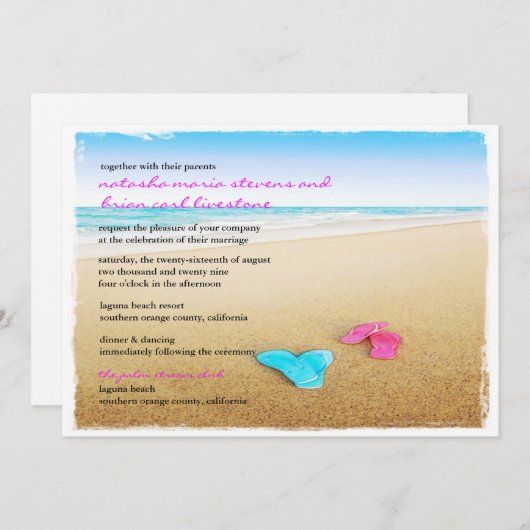 ビューティフルデイビーチビーチサンダルシックウェディング招待 招待状 (正面/裏面)