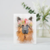 ビューティフルドイツシェパードフラワークラウンポートレート ポストカード (スタンド正面)