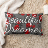 ビューティフルドリーマーレッドローズ&つる植物 ランバークッション (ブランケット)