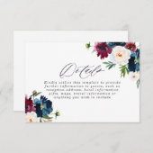 ビューティフルネイビーブルガンディレッド赤面結婚フローラ エンクロージャーカード (正面/裏面)