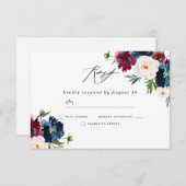 ビューティフルネイビーブルガンディレッド赤面結婚フローラ 出欠カード (正面/裏面)