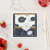 ビューティフルネイビーブルーと金ゴールドフローラデザイン スタンダードカクテルナプキン (インサイチュ)