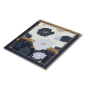 ビューティフルネイビーブルーと金ゴールドフローラデザイン タイル (側面)