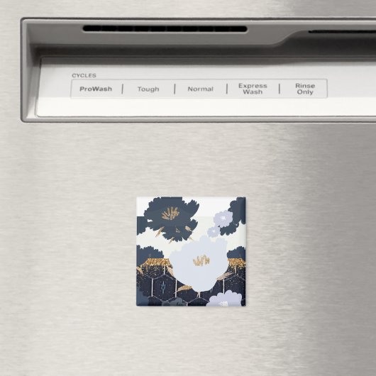 ビューティフルネイビーブルーと金ゴールドフローラデザイン マグネット (インサイチュ (食洗機))