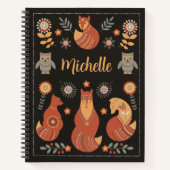 ビューティフルハイゲスカンジナビアフォークアート名前をカスタムする ノートブック (正面)