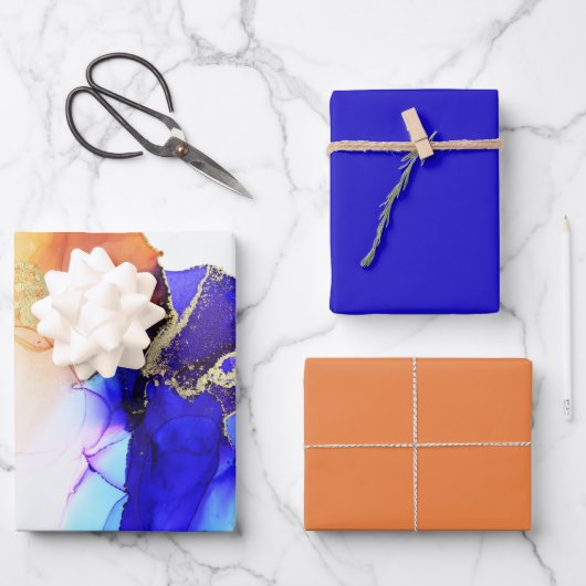ビューティフルバイオレットオレンジ金ゴールド抽象芸術 ラッピングペーパーシート (正面)