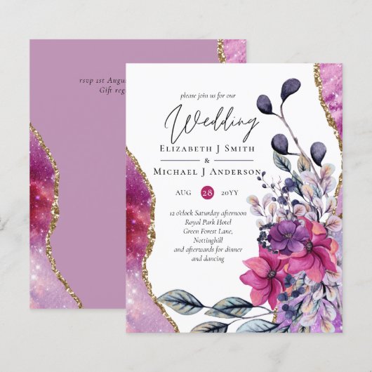 ビューティフルバジェットバイオレットピンクフローラアゲ結婚ート (正面/裏面)