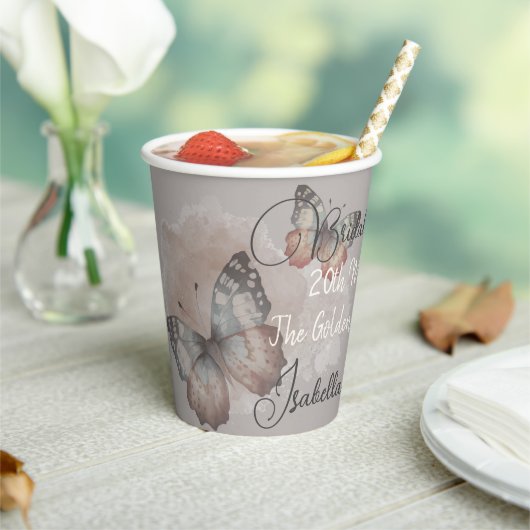 ビューティフルバタフライブライダルシャワー紙カップ 紙コップ (インサイチュ)