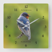 ビューティフルバーンスワローソンバードオンブランチ スクエア壁時計 (正面)