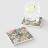 ビューティフルパステルフローラアンド（昆虫）マルハナバチ ストーンコースター (横)