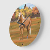 ビューティフルパロミノクォーターホーススタリオン ラージ壁時計 (傾斜)