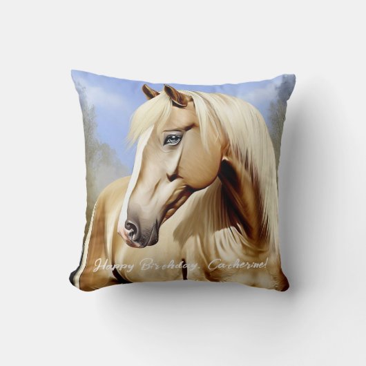 ビューティフルパロミノホース誕生日 クッション (正面)