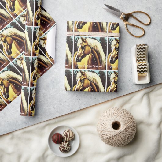 ビューティフルパロミノホース誕生日 ラッピングペーパー (クラフト)