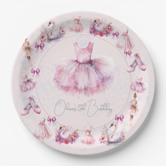ビューティフルパーソナライズされたバレリーナ誕生日 ペーパープレート (正面)